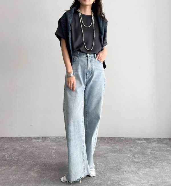 fredy emue「【WEB限定カラーあり】サテン半袖Tシャツブラウス」|シャツ・ブラウス|