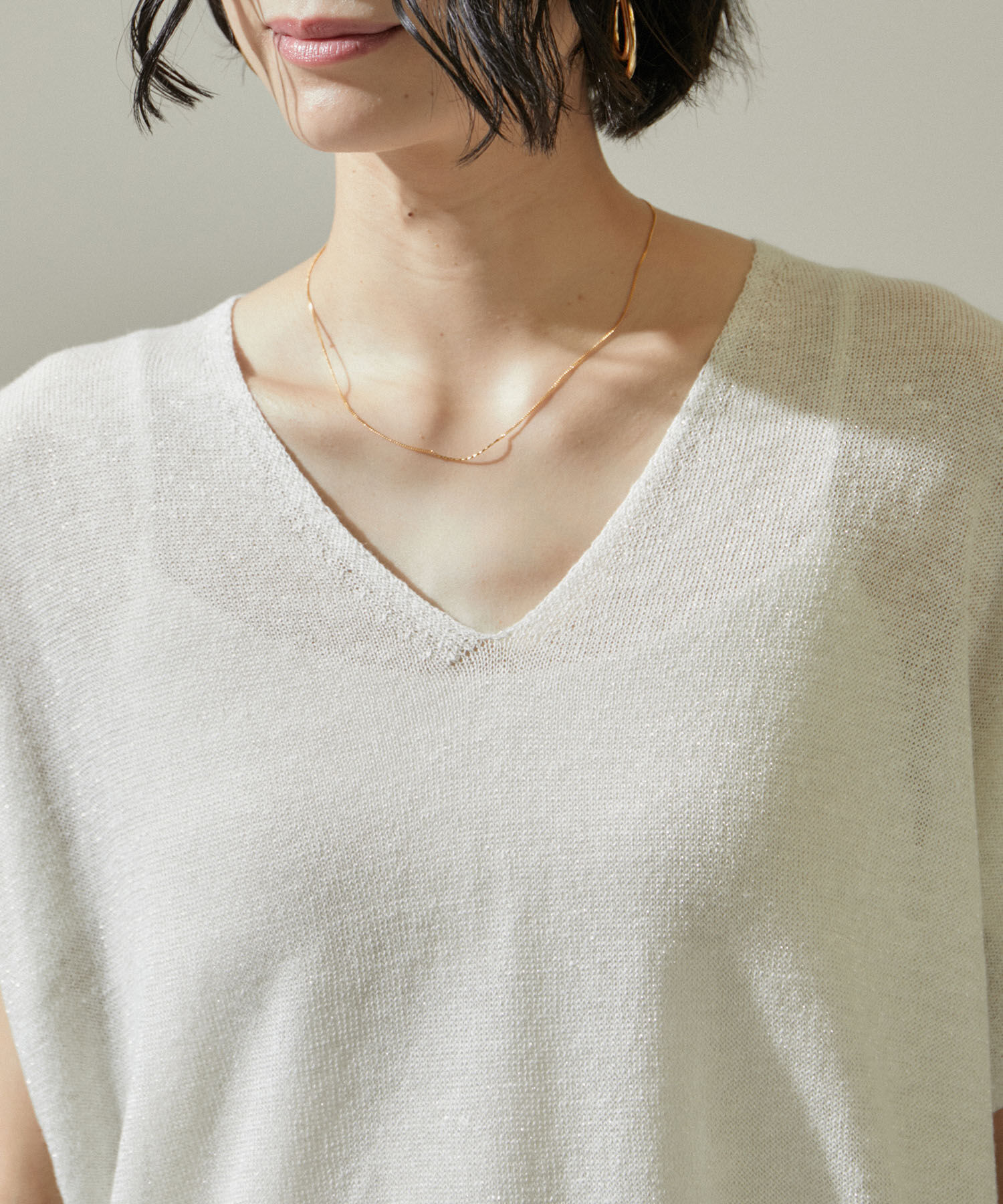 SALON adam et rope'「スパークルリネンラメフレンチスリーブVネックプルオーバー」|ニット・セーター|