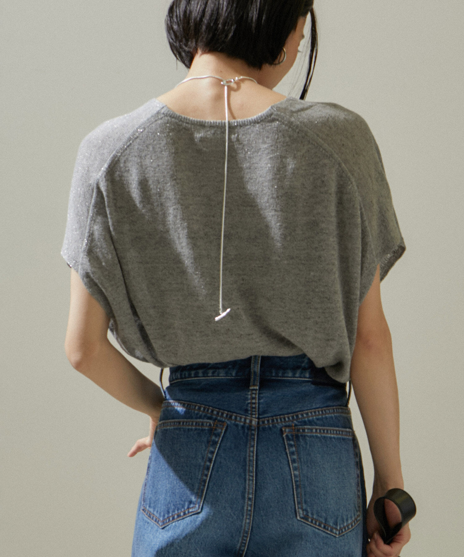 SALON adam et rope'「スパークルリネンラメフレンチスリーブVネックプルオーバー」|ニット・セーター|