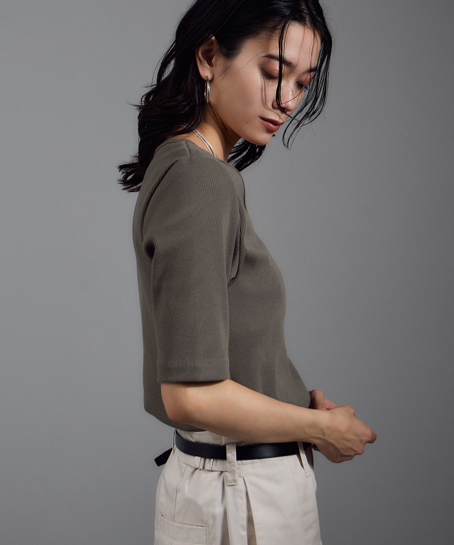 SALON adam et rope'「Primaveil ファームリーリブハーフスリーブTシャツ」|Tシャツ・カットソー|