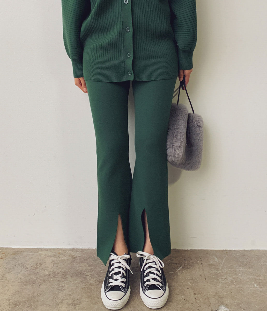 VIS「【セットアップ対応】スリット入りニットパンツ」|その他|ダークグリーン(31)