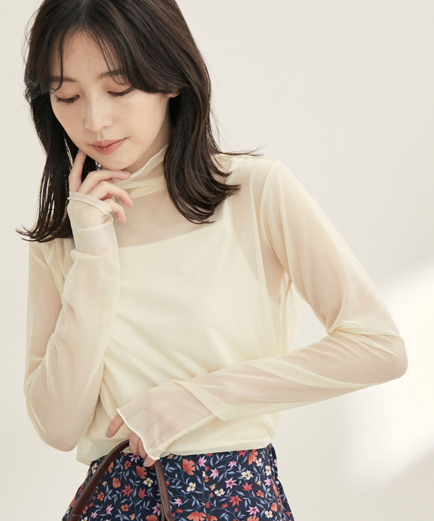 VIS「【程よい透け感】チェック＆花柄＆無地シアーインナー」|Tシャツ・カットソー|