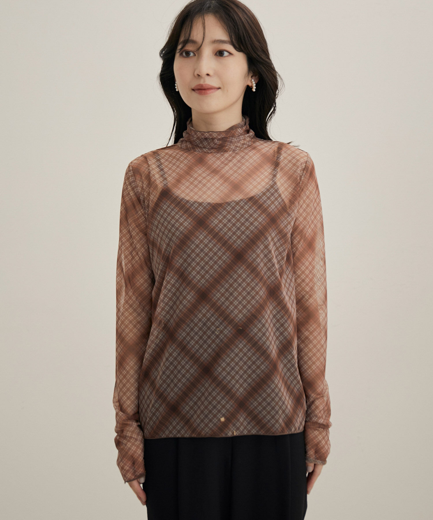 VIS「【程よい透け感】チェック＆花柄＆無地シアーインナー」|Tシャツ・カットソー|