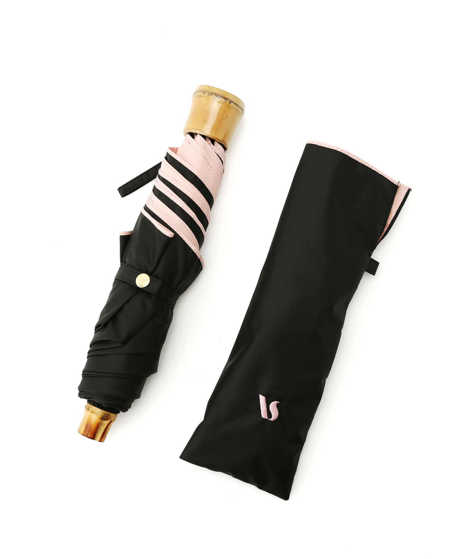 VIS「【晴雨兼用/遮光率100%】バンブーハンドルコンパクト折り畳み傘」|傘|