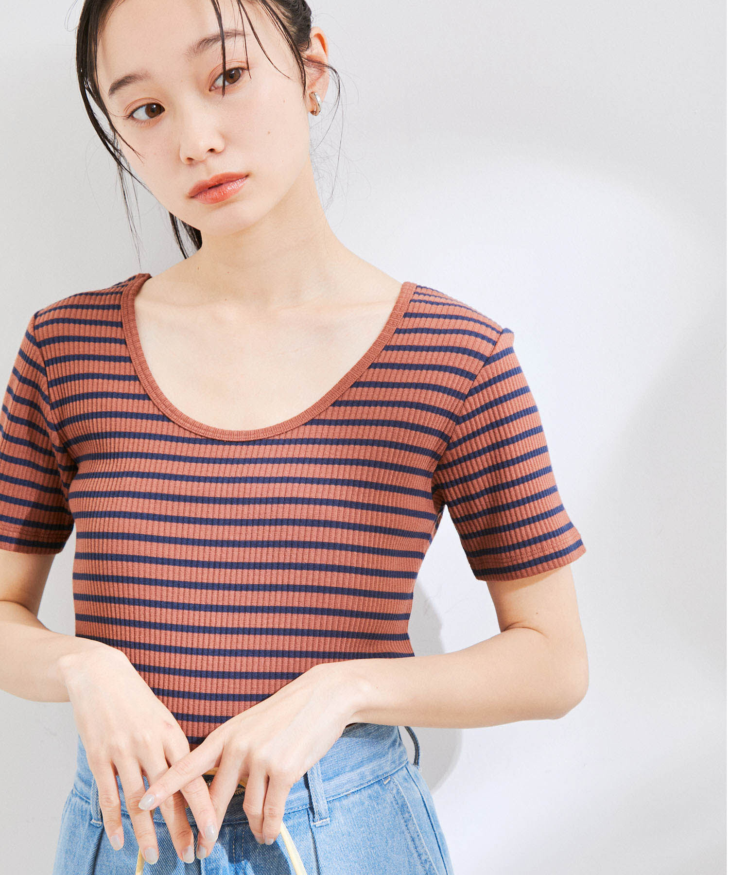 VIS「【洗える】【前後2WAY】テレコ半袖プルオーバー」|Tシャツ・カットソー|ダークブラウン系(21)
