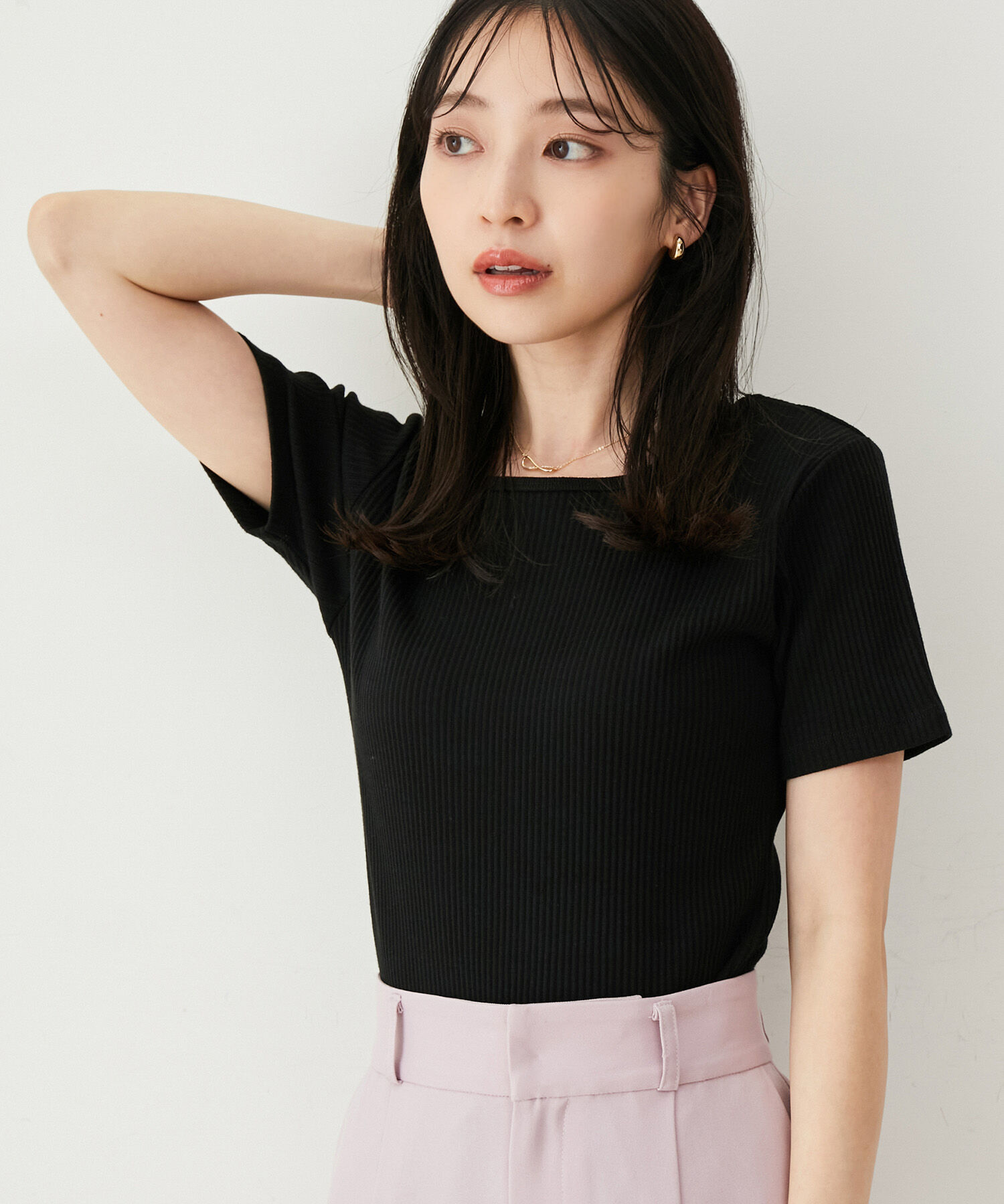 VIS「【洗える】【前後2WAY】テレコ半袖プルオーバー」|Tシャツ・カットソー|