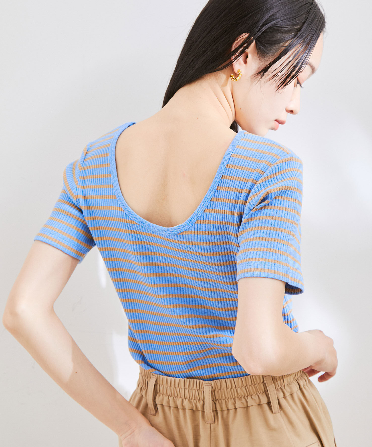 VIS「【洗える】【前後2WAY】テレコ半袖プルオーバー」|Tシャツ・カットソー|