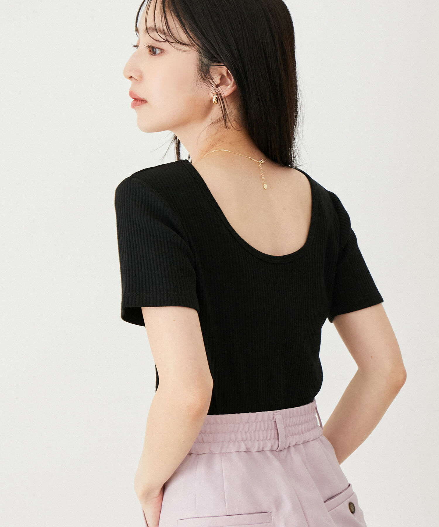 VIS「【洗える】【前後2WAY】テレコ半袖プルオーバー」|Tシャツ・カットソー|