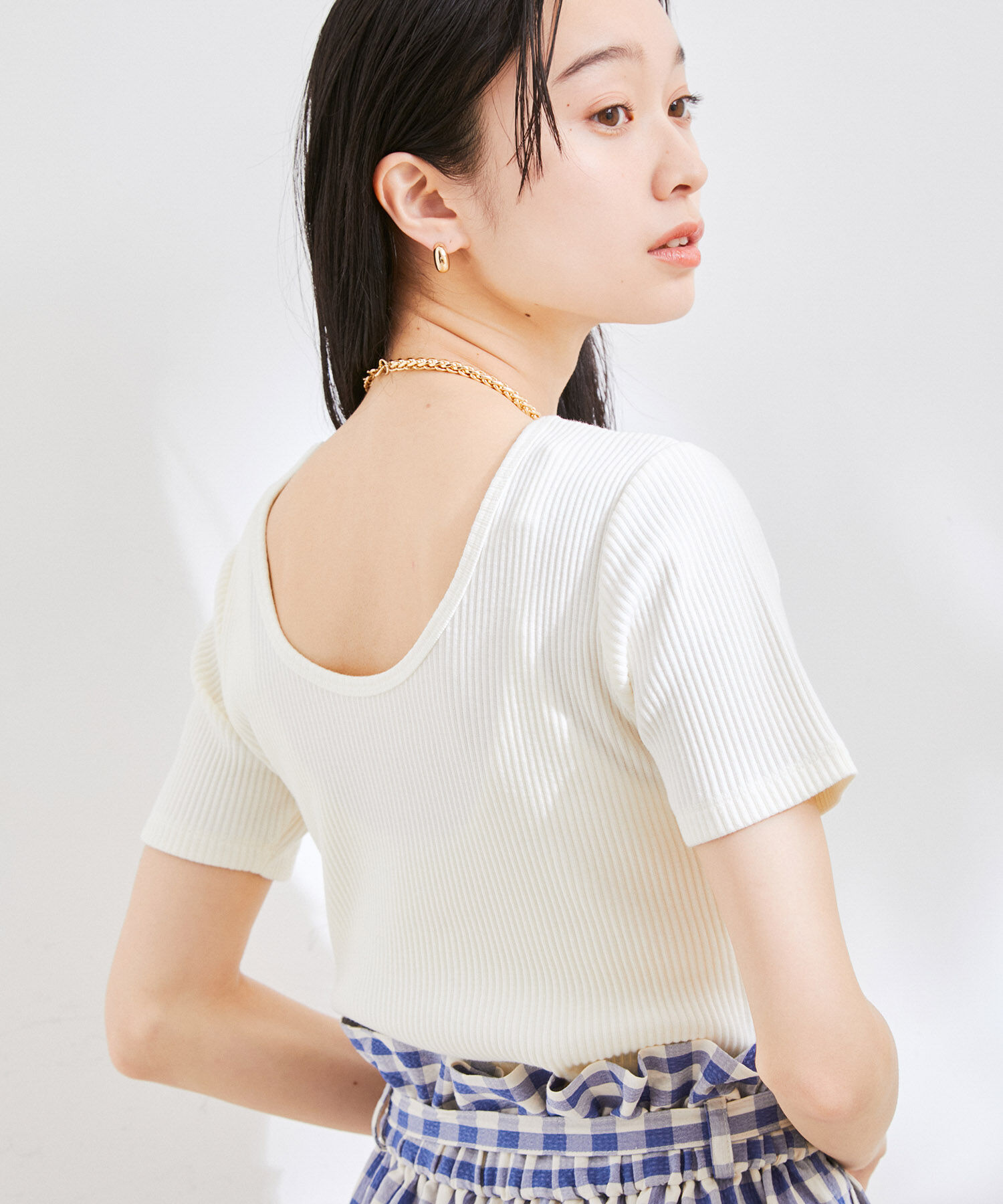 VIS「【洗える】【前後2WAY】テレコ半袖プルオーバー」|Tシャツ・カットソー|