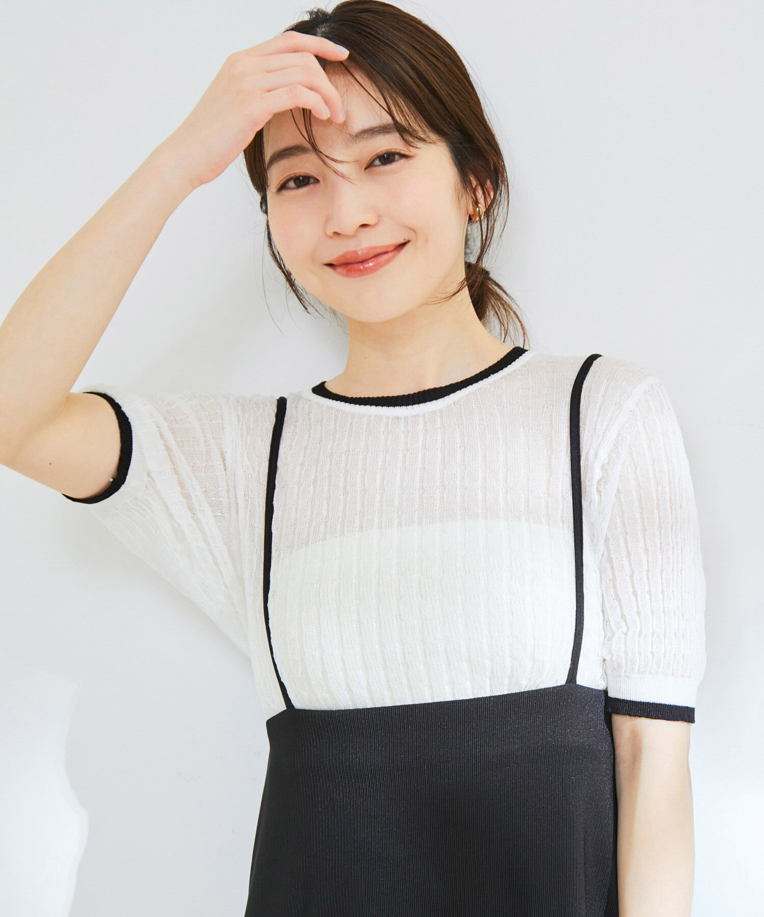 VIS「ポコポコシアーハーフスリーブニット」|ニット・セーター|ホワイト(10)