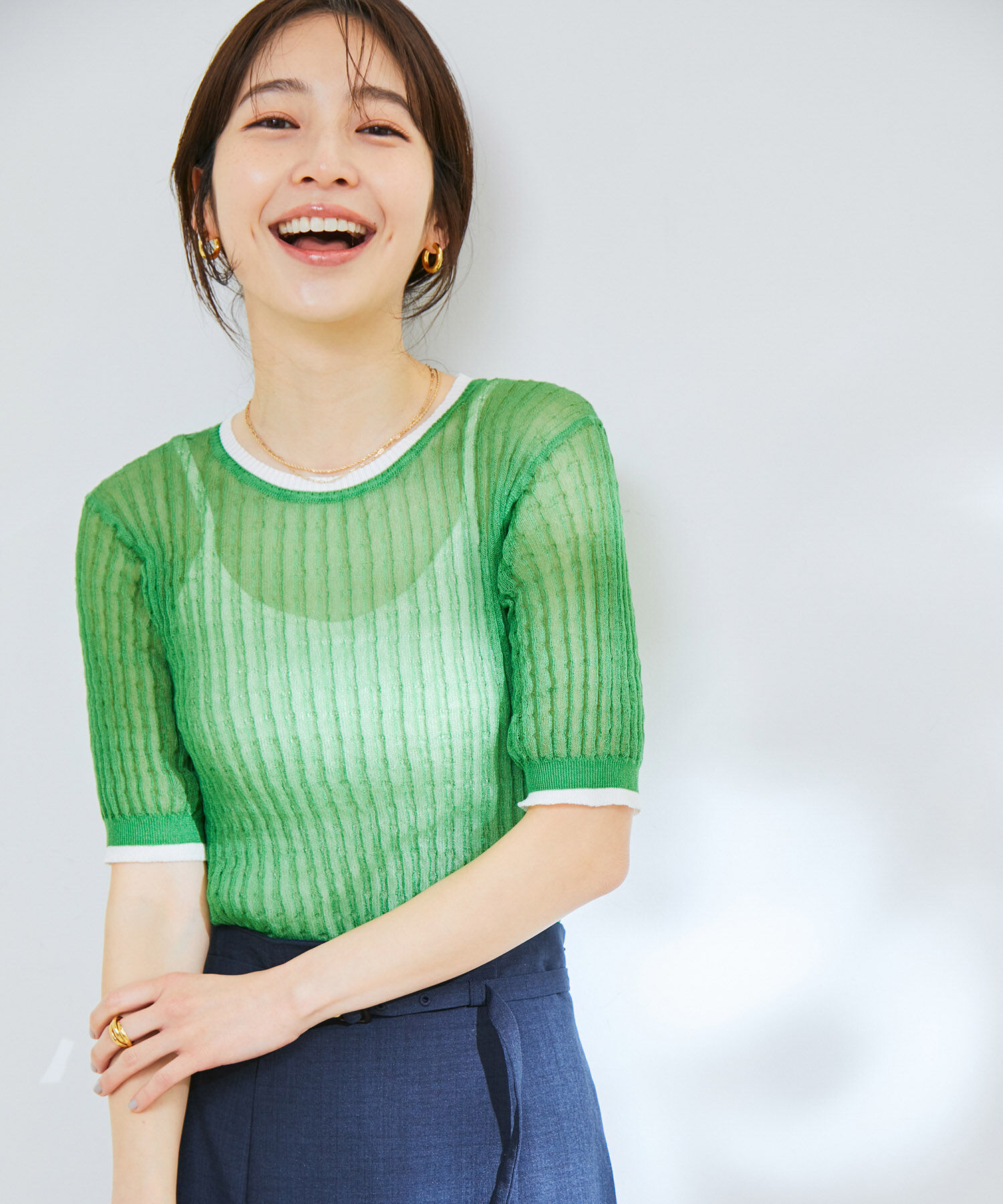 VIS「ポコポコシアーハーフスリーブニット」|ニット・セーター|