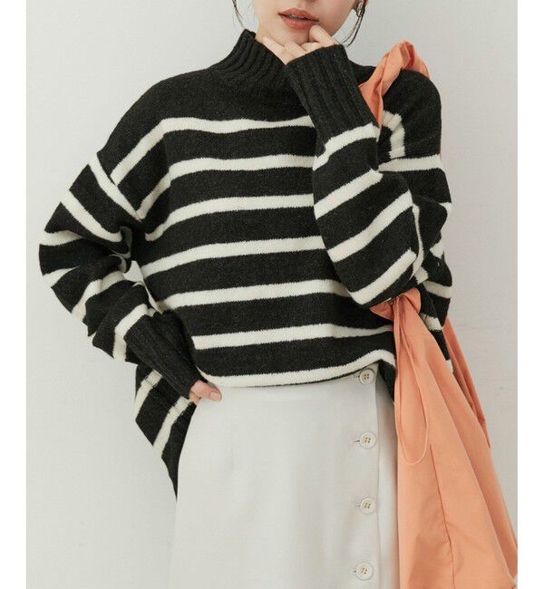 VIS「【選べる着丈】ふわもこサイドスリットニット【洗える】」|ニット・セーター|グレーサブ