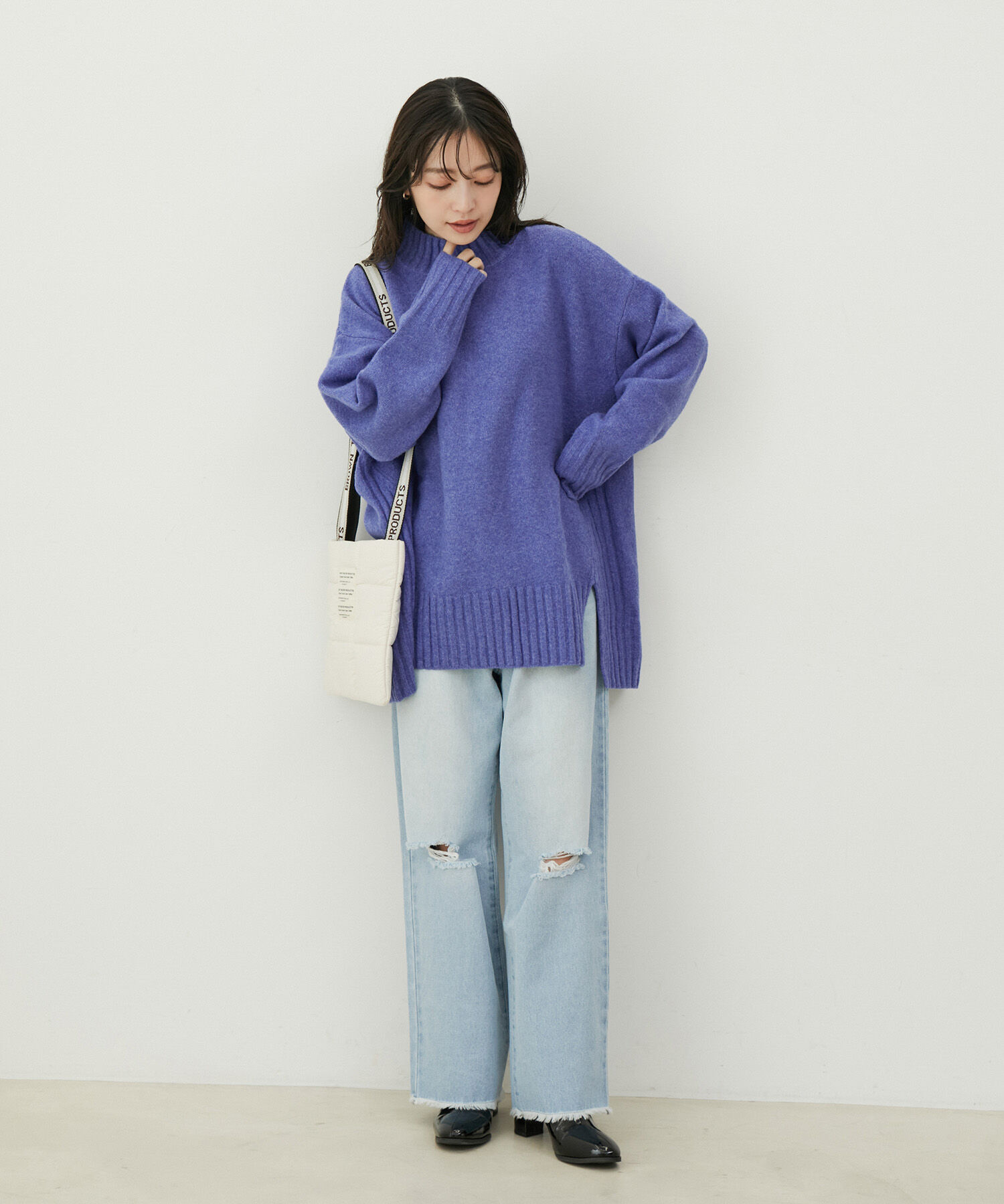 VIS「【選べる着丈】ふわもこサイドスリットニット【洗える】」|ニット・セーター|