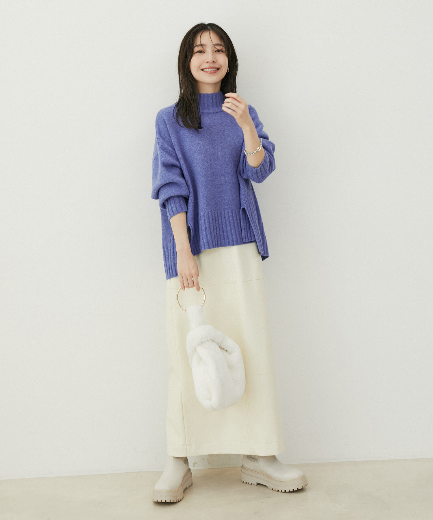 VIS「【選べる着丈】ふわもこサイドスリットニット【洗える】」|ニット・セーター|