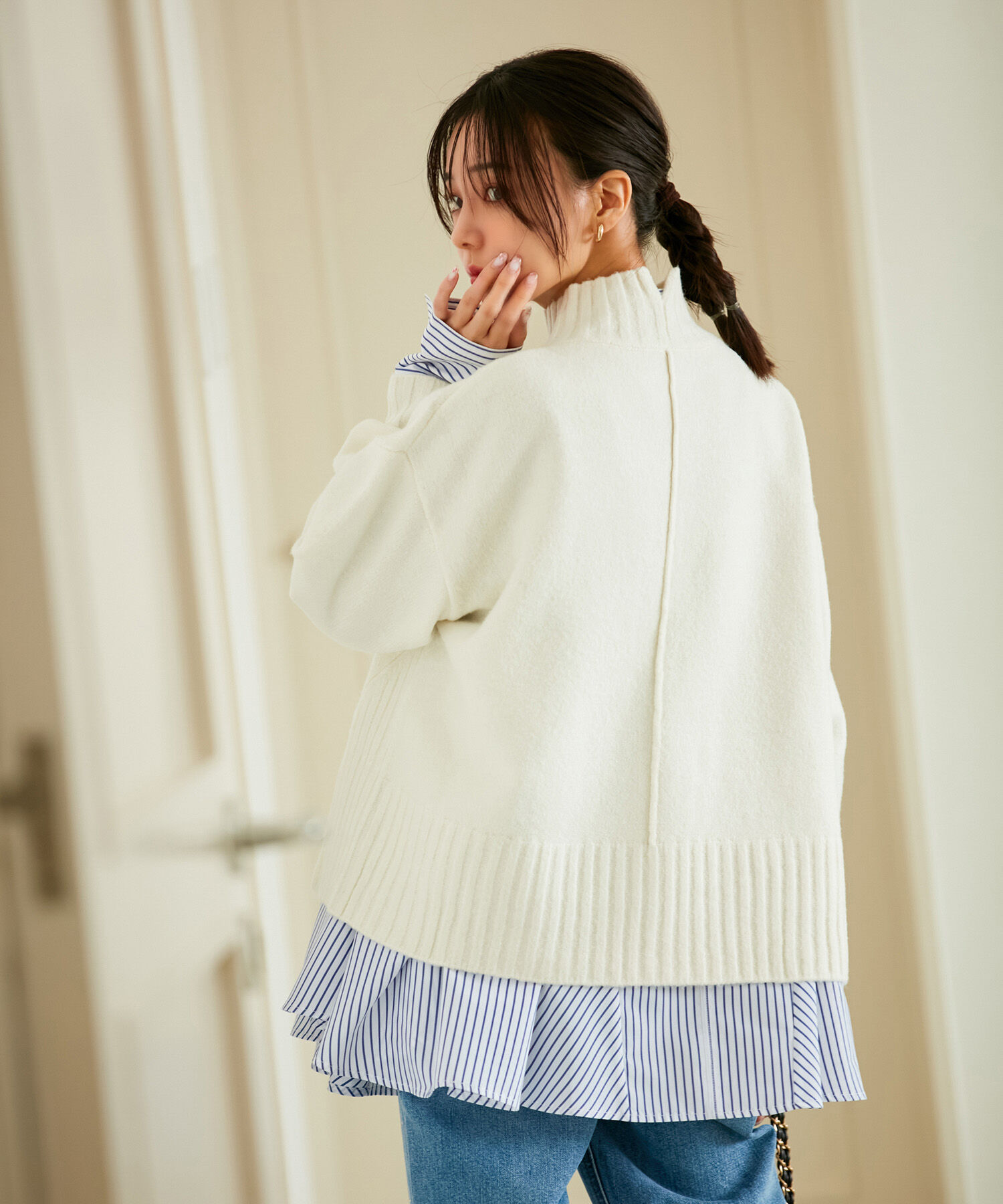 VIS「【選べる着丈】ふわもこサイドスリットニット【洗える】」|ニット・セーター|