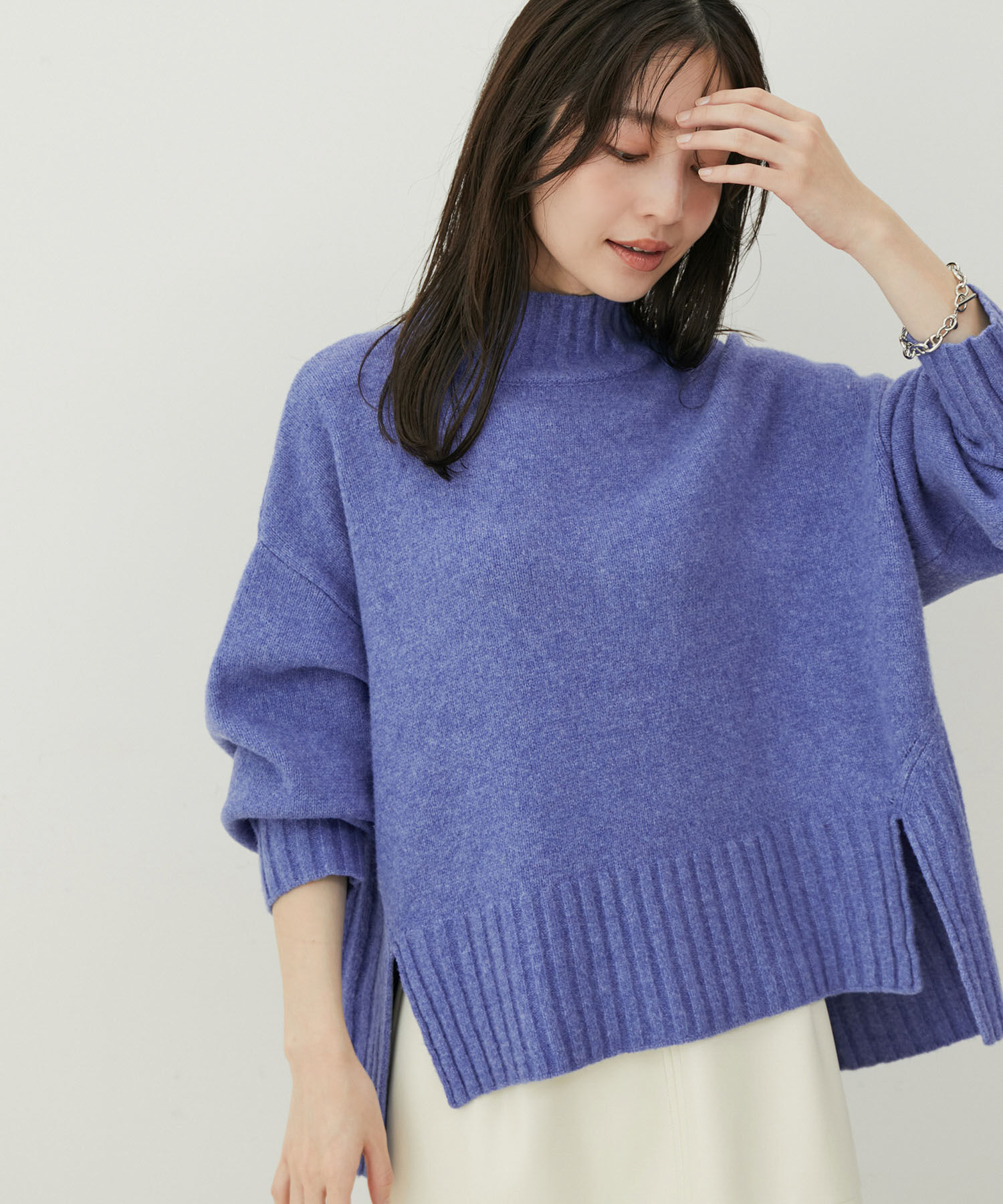 VIS「【選べる着丈】ふわもこサイドスリットニット【洗える】」|ニット・セーター|