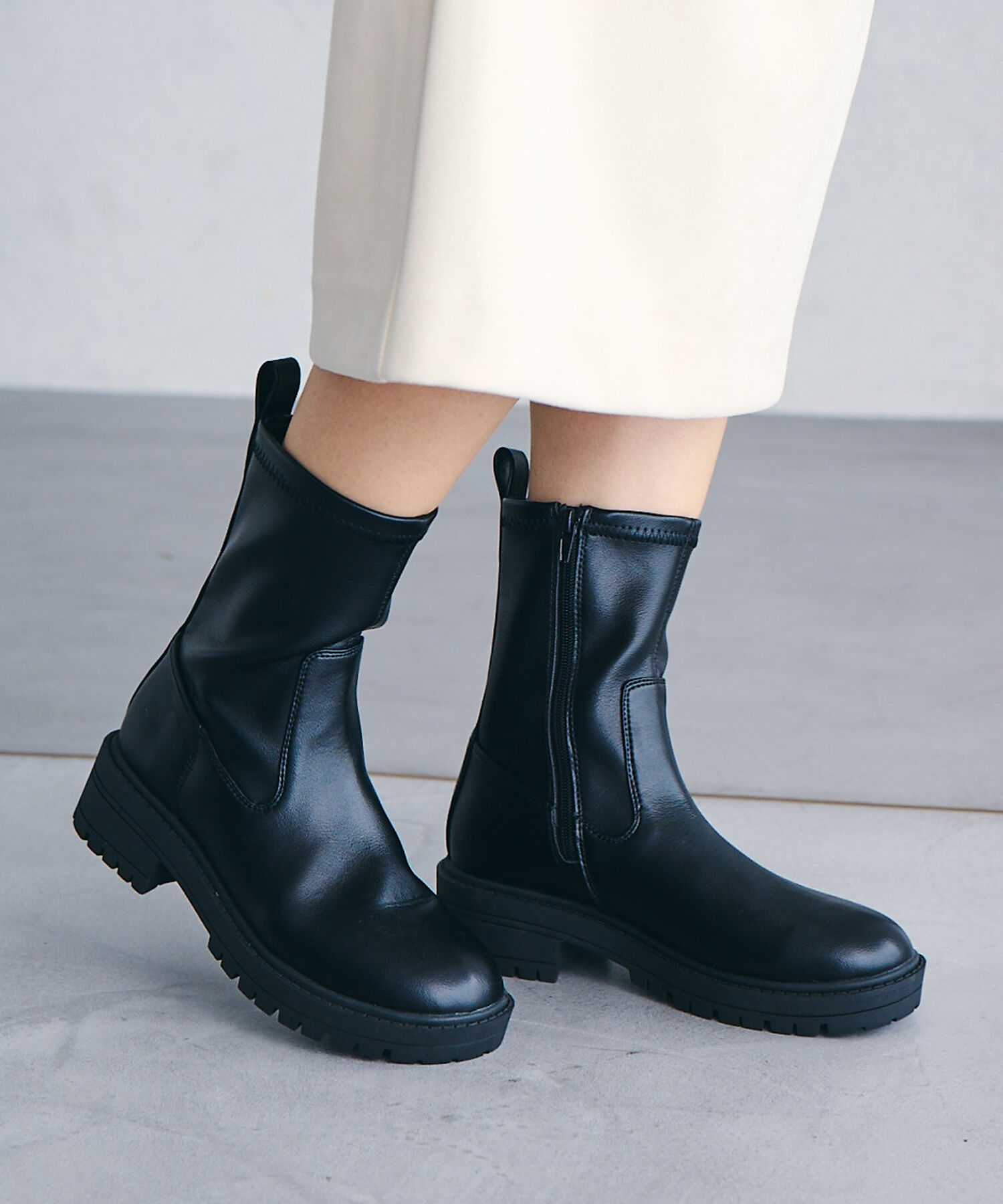 Juze「リサイクルレザータンクソールストレッチブーツ」|その他|ブラック(01)