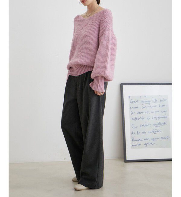 VIS「【2WAY】オフショルダーにもなるVネックニット」|ニット・セーター|