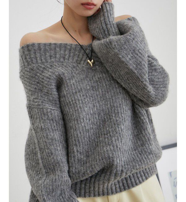 VIS「【2WAY】オフショルダーにもなるVネックニット」|ニット・セーター|