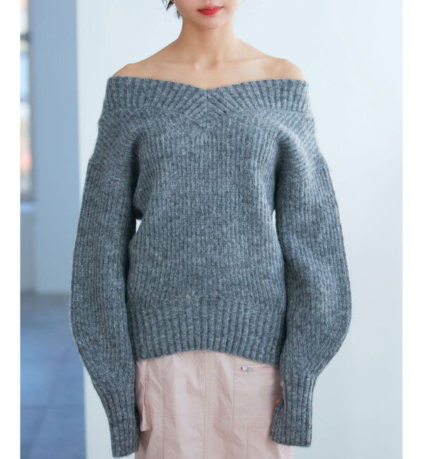 VIS「【2WAY】オフショルダーにもなるVネックニット」|ニット・セーター|