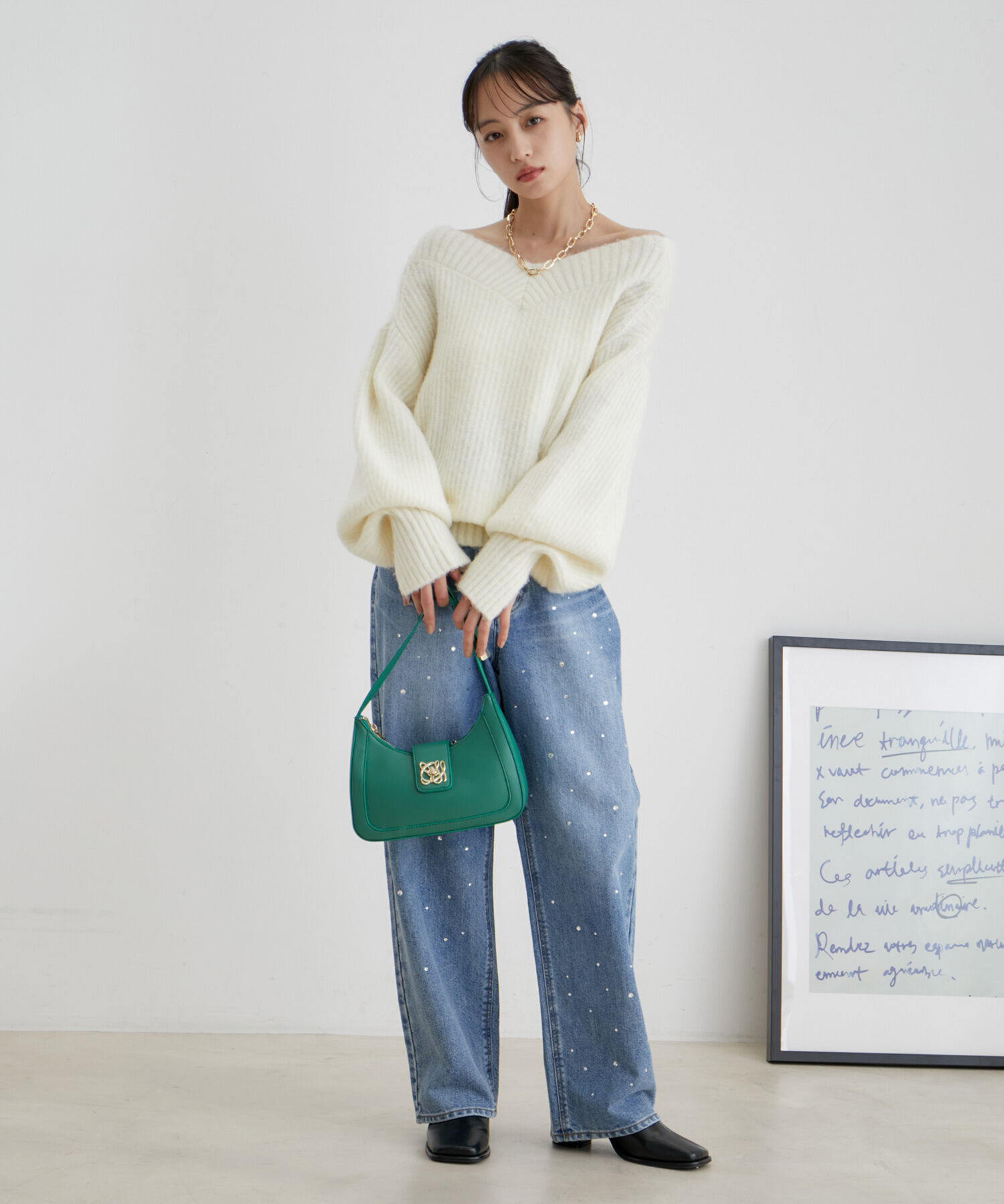 VIS「【2WAY】オフショルダーにもなるVネックニット」|ニット・セーター|