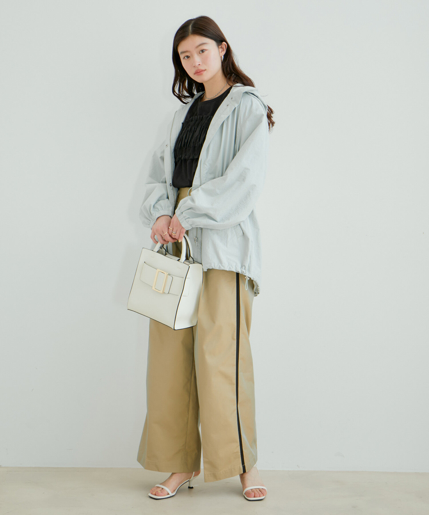 VIS「【洗える】サイドラインワイドパンツ」|スラックス|