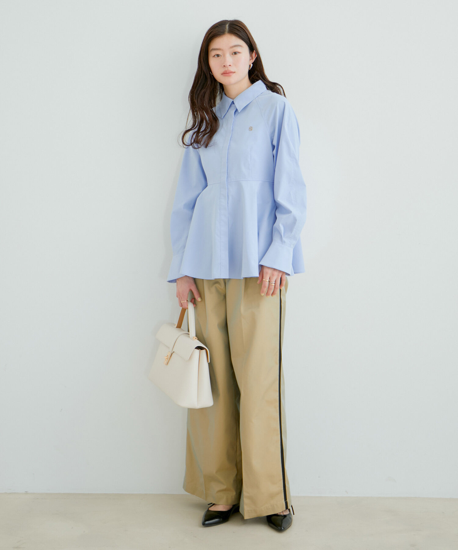 VIS「【洗える】サイドラインワイドパンツ」|スラックス|