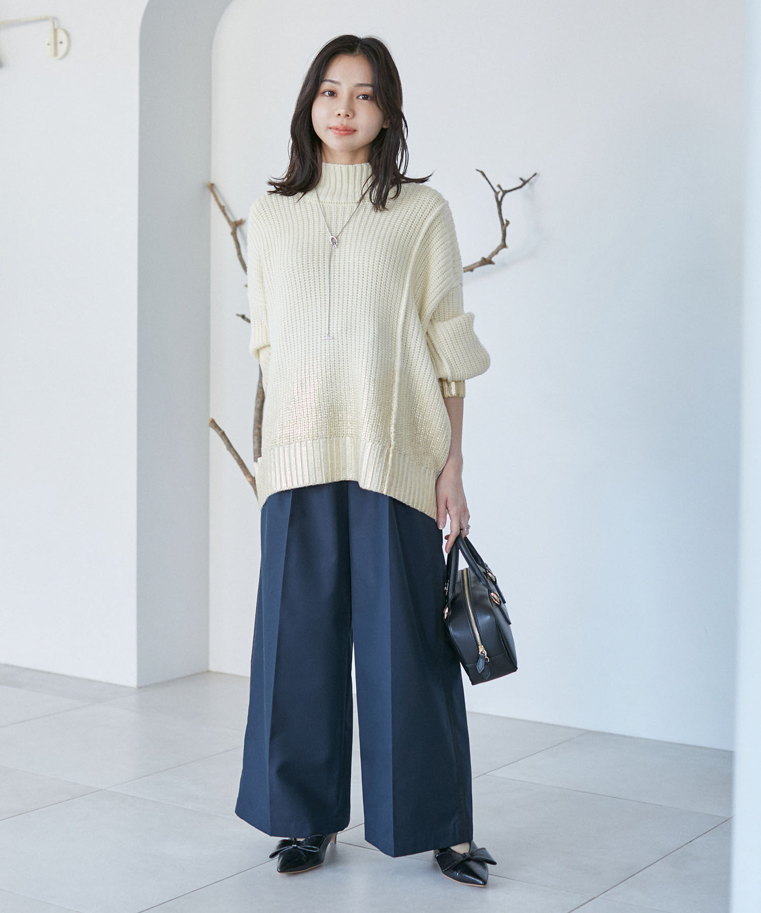 VIS「【洗える】サイドラインワイドパンツ」|スラックス|