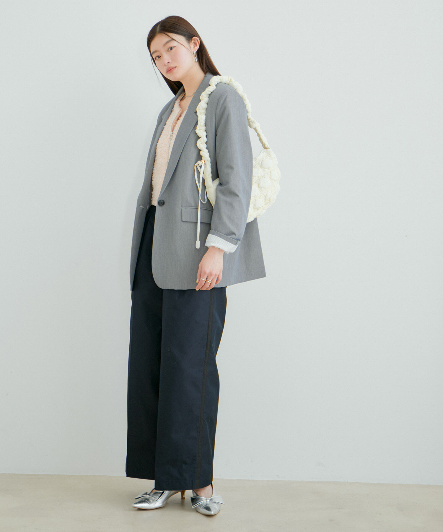 VIS「【洗える】サイドラインワイドパンツ」|スラックス|