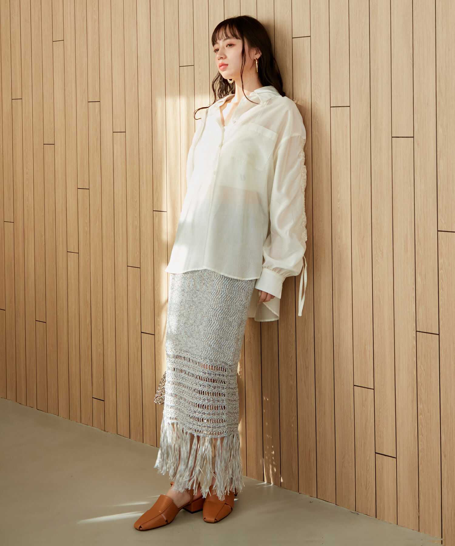 VIS「フリンジクロシェメッシュニットスカート」|スカート|