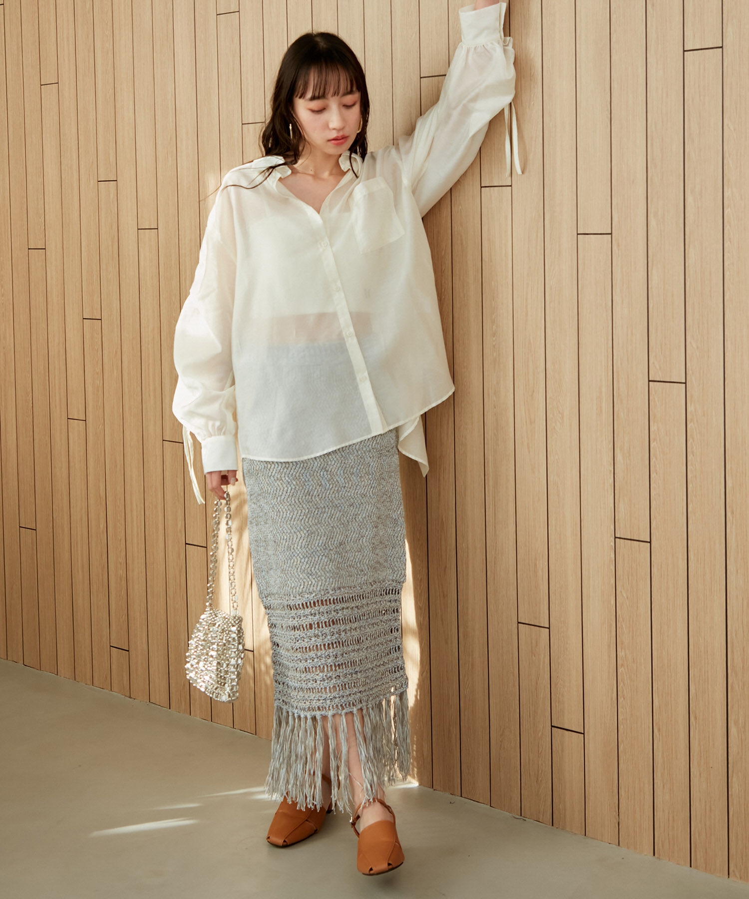 VIS「フリンジクロシェメッシュニットスカート」|スカート|