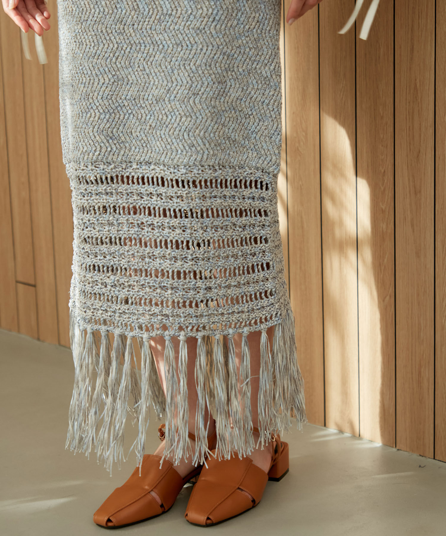 VIS「フリンジクロシェメッシュニットスカート」|スカート|