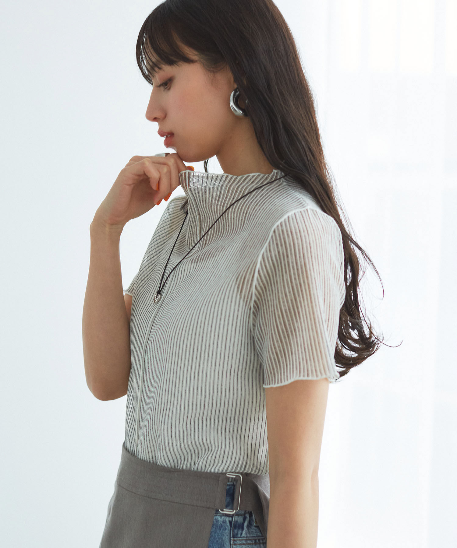 VIS「【洗える】シアーラッセルカットソー」|Tシャツ・カットソー|