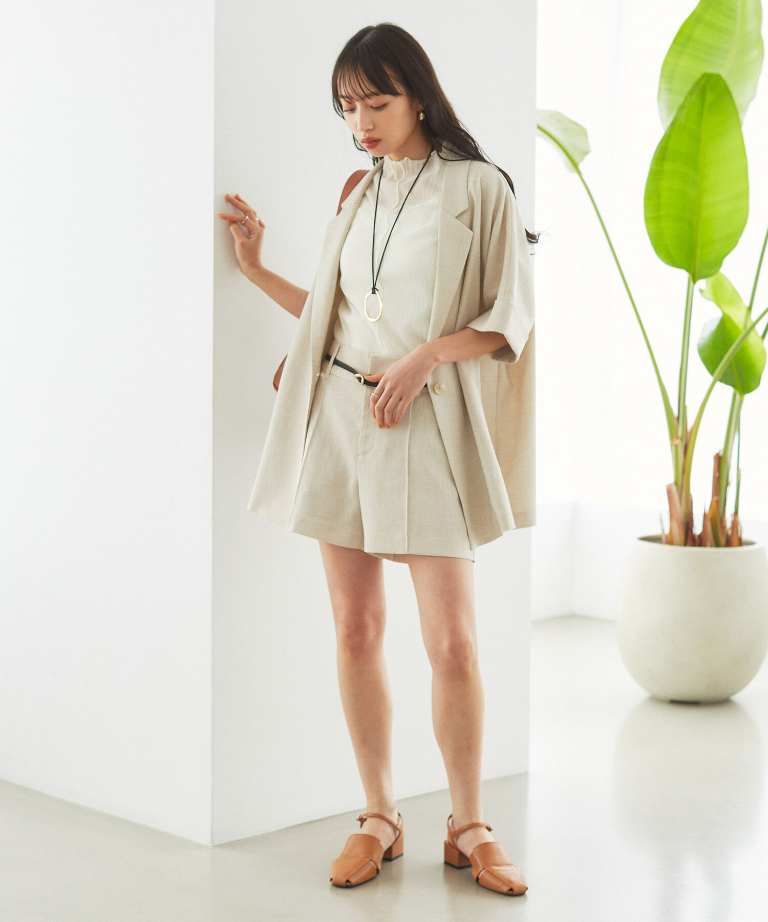 VIS「【接触冷感・洗える】リネンライクピンタックショートパンツ【セットアップ対応】」|その他|