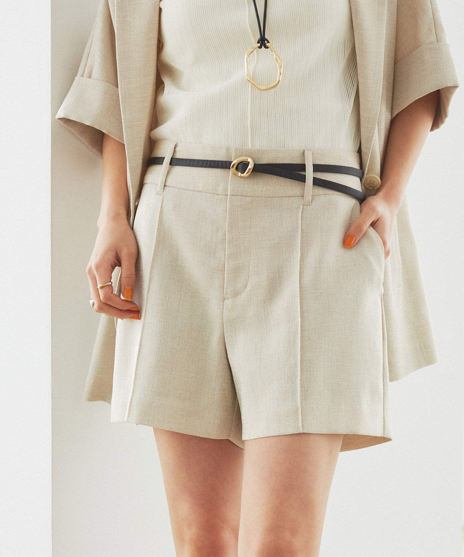 VIS「【接触冷感・洗える】リネンライクピンタックショートパンツ【セットアップ対応】」|その他|キナリ系(17)