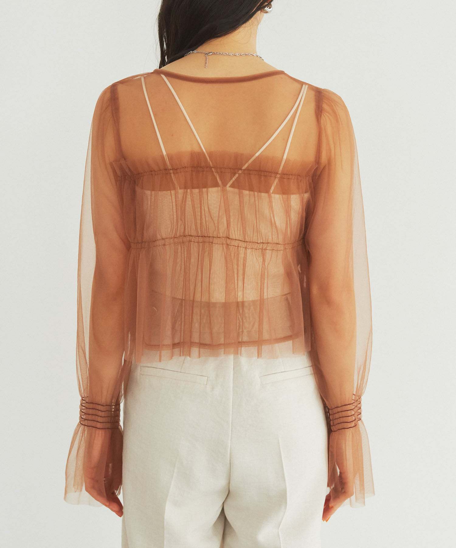 VIS「【前後2WAY】袖シャーリングチュールリボンブラウス」|シャツ・ブラウス|