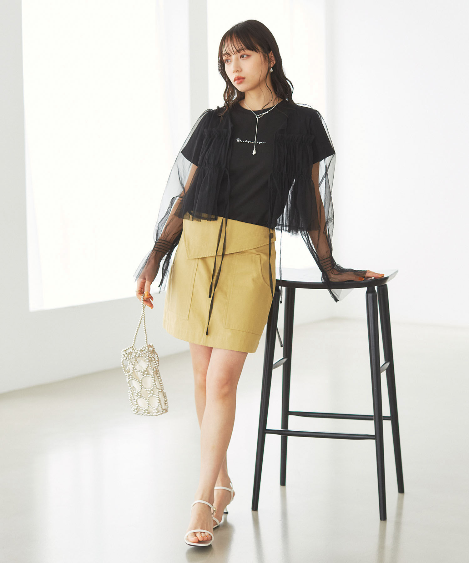 VIS「【前後2WAY】袖シャーリングチュールリボンブラウス」|シャツ・ブラウス|