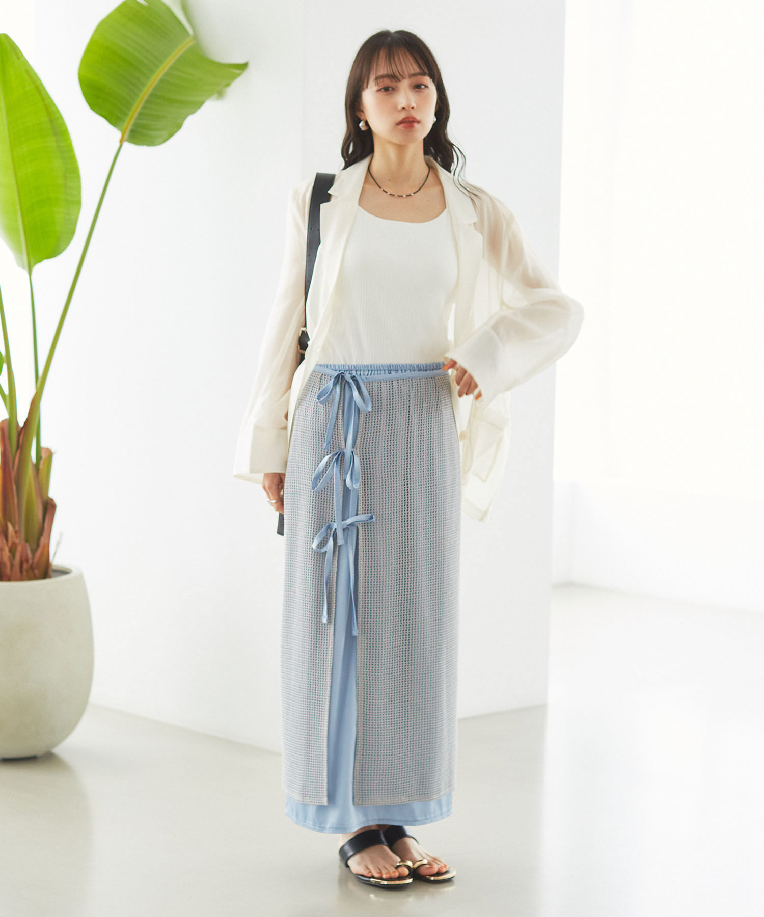 VIS「レイヤードラメメッシュIラインスカート」|スカート|