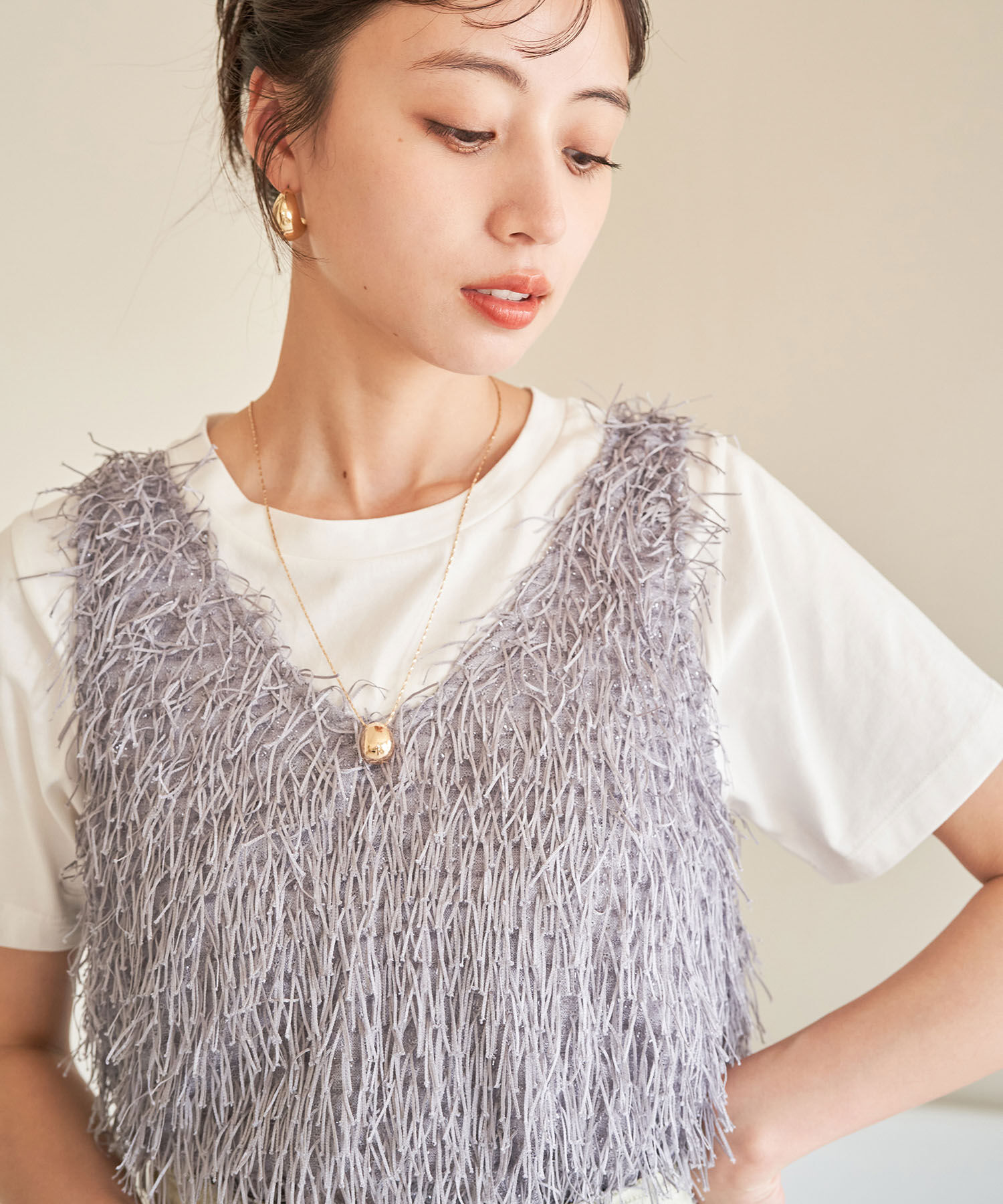 VIS「【前後2WAY】ラメフリンジジャガードノースリーブトップス」|その他|