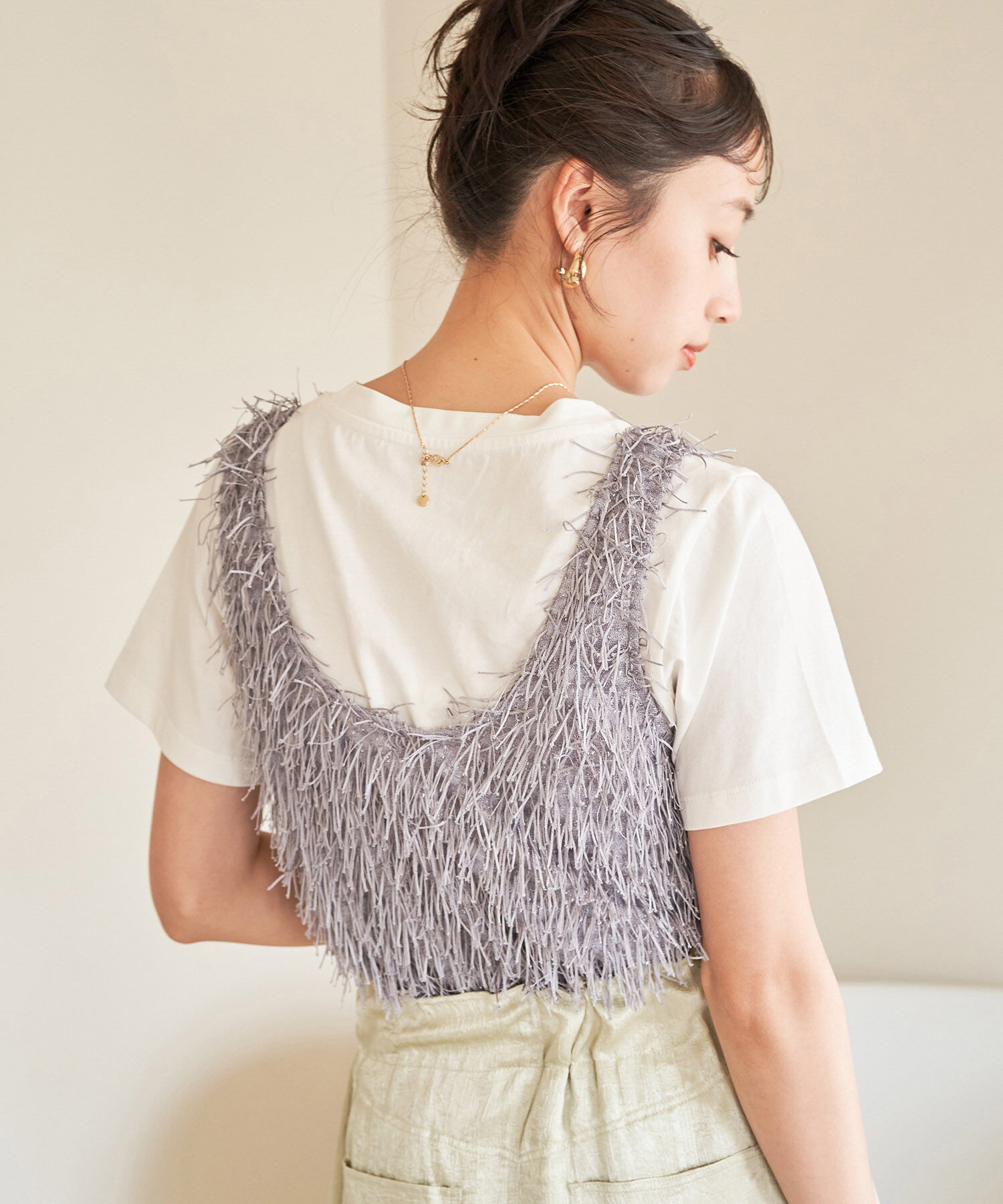 VIS「【前後2WAY】ラメフリンジジャガードノースリーブトップス」|その他|
