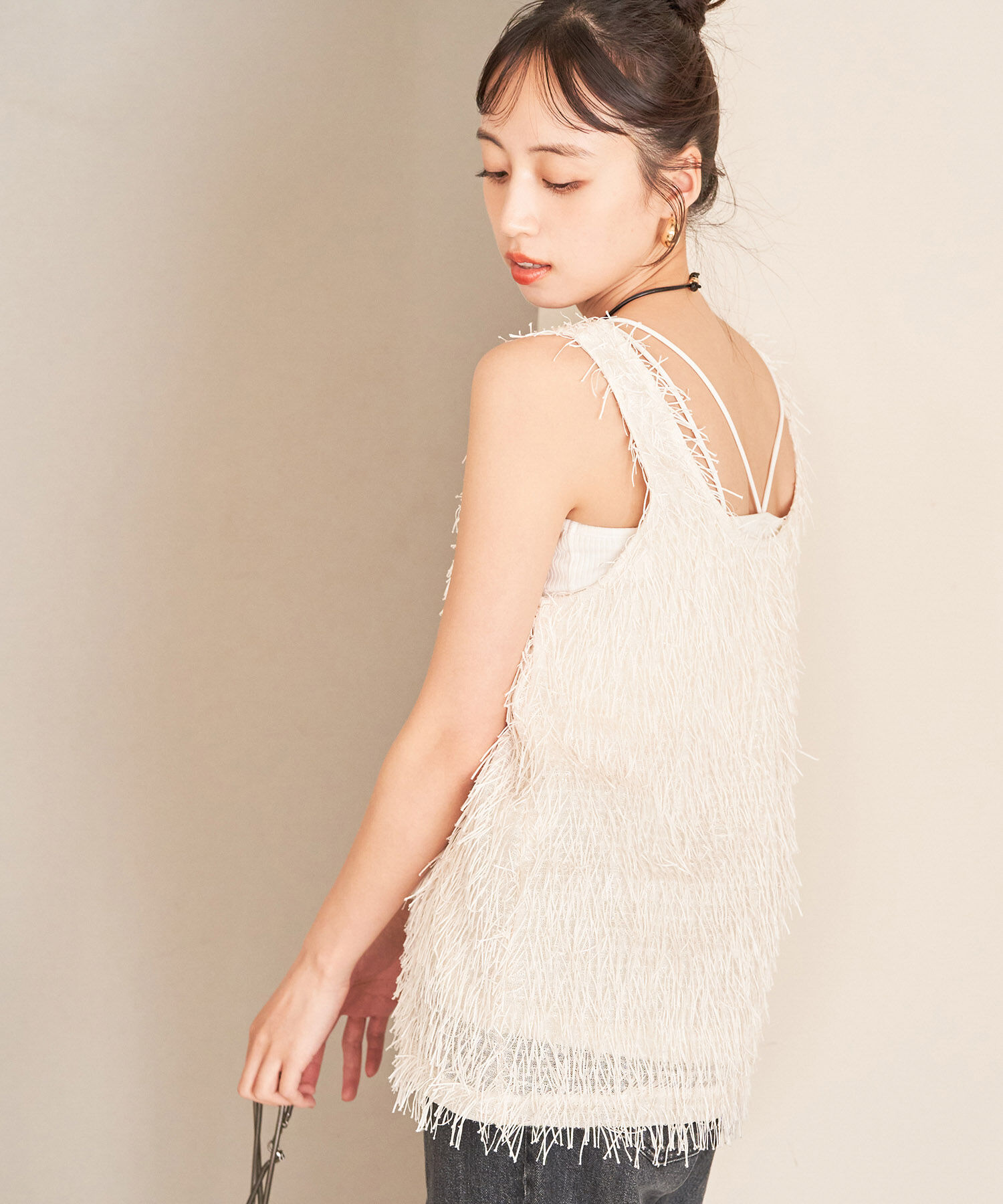VIS「【前後2WAY】ラメフリンジジャガードノースリーブトップス」|その他|