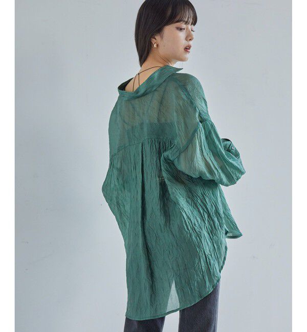 VIS「【洗える】【マルチWAY】シワ加工シアーシャツ」|シャツ・ブラウス|