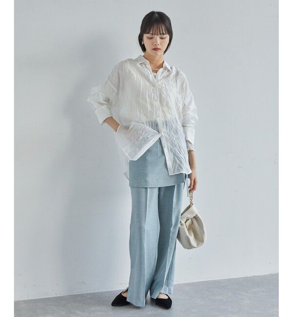 VIS「【洗える】【マルチWAY】シワ加工シアーシャツ」|シャツ・ブラウス|