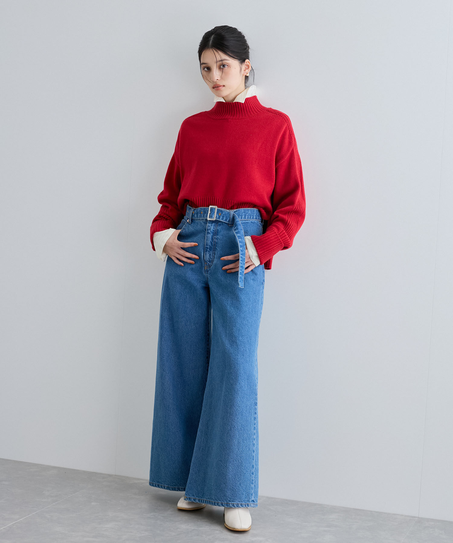 VIS「【洗える】センタープレスワイドデニム」|デニム|