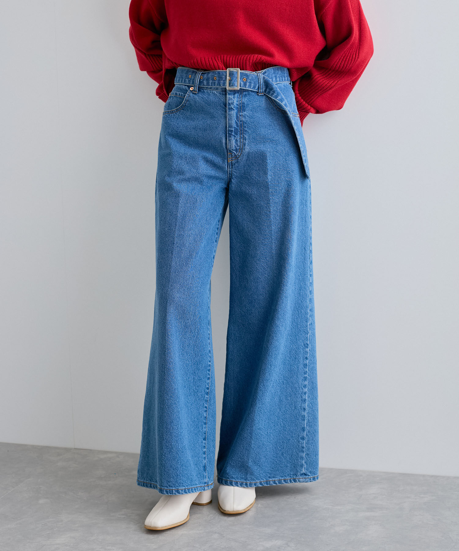 VIS「【洗える】センタープレスワイドデニム」|デニム|