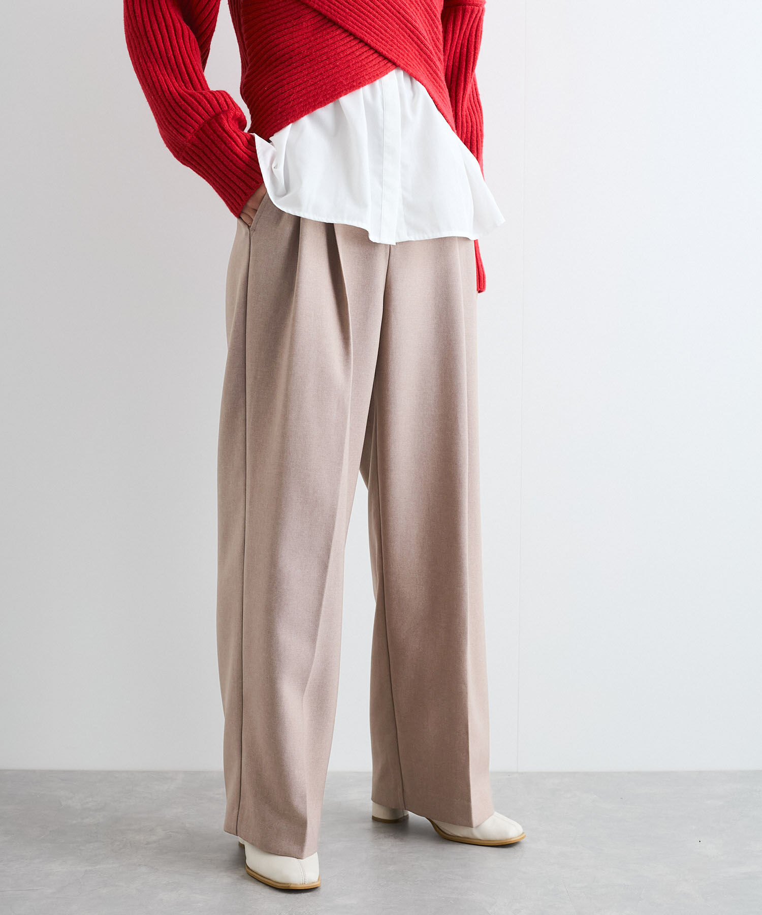 VIS「【新色追加】【美easy】ウーリッシュ2タックワイド/スラックスパンツ【洗える】」|スラックス|ベージュ(27)