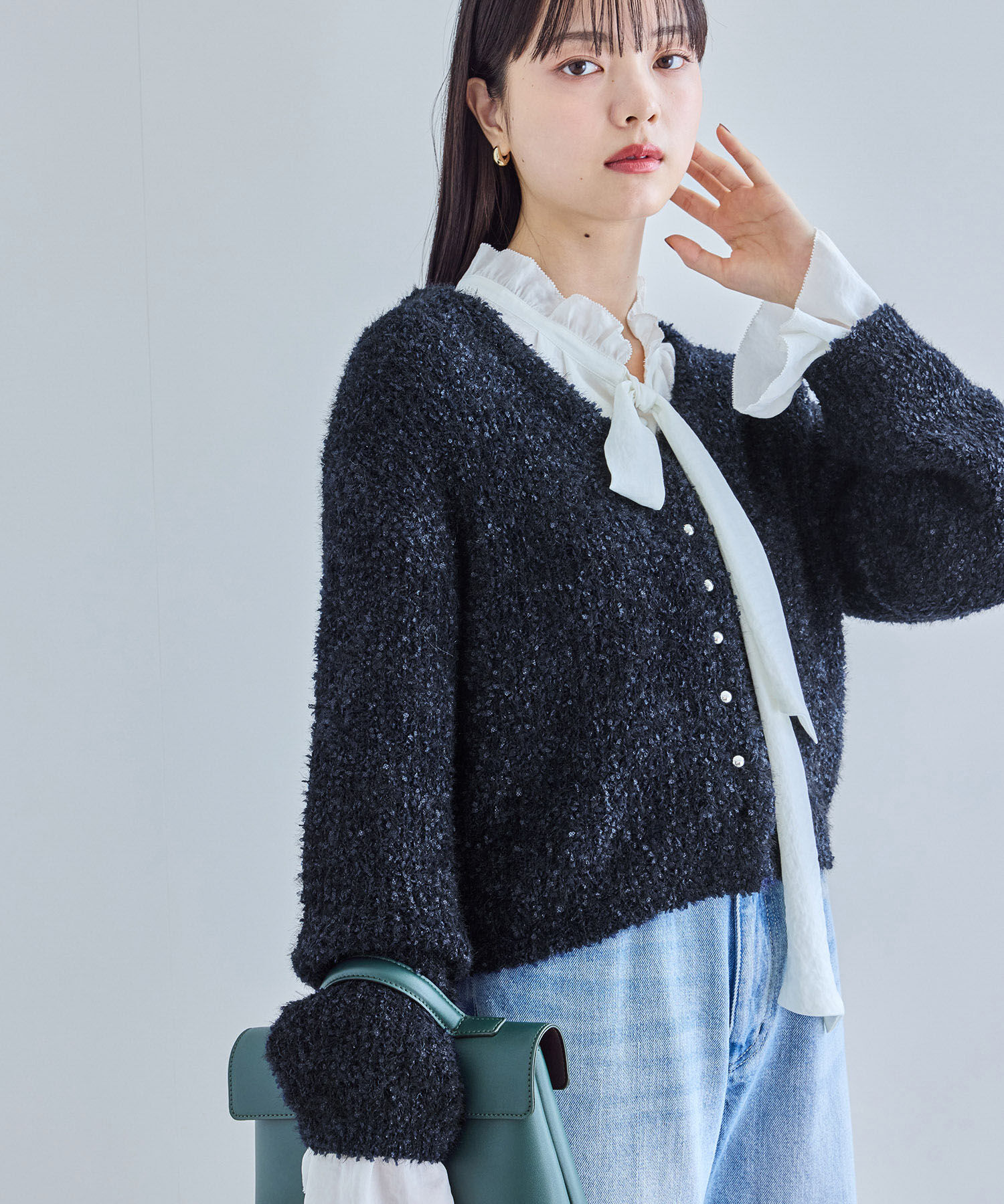 VIS「フェザーリボンヤーン多釦カーディガン」|カーディガン|