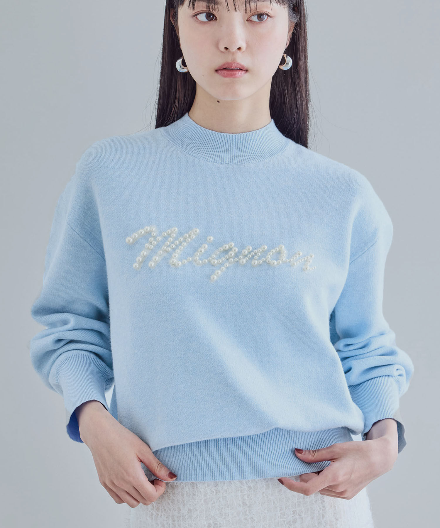 VIS「スウェットライクパールロゴニット」|ニット・セーター|サックス(48)