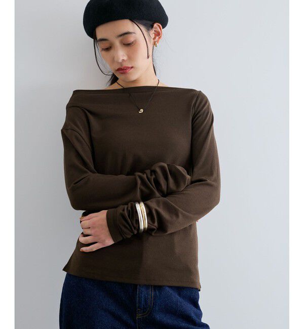 VIS「【洗える】ドレープオフショルダーロングTシャツ」|Tシャツ・カットソー|コゲ茶メイン