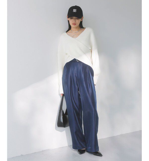 VIS「【洗える】シャイニーワンタックワイドパンツ」|チノ|
